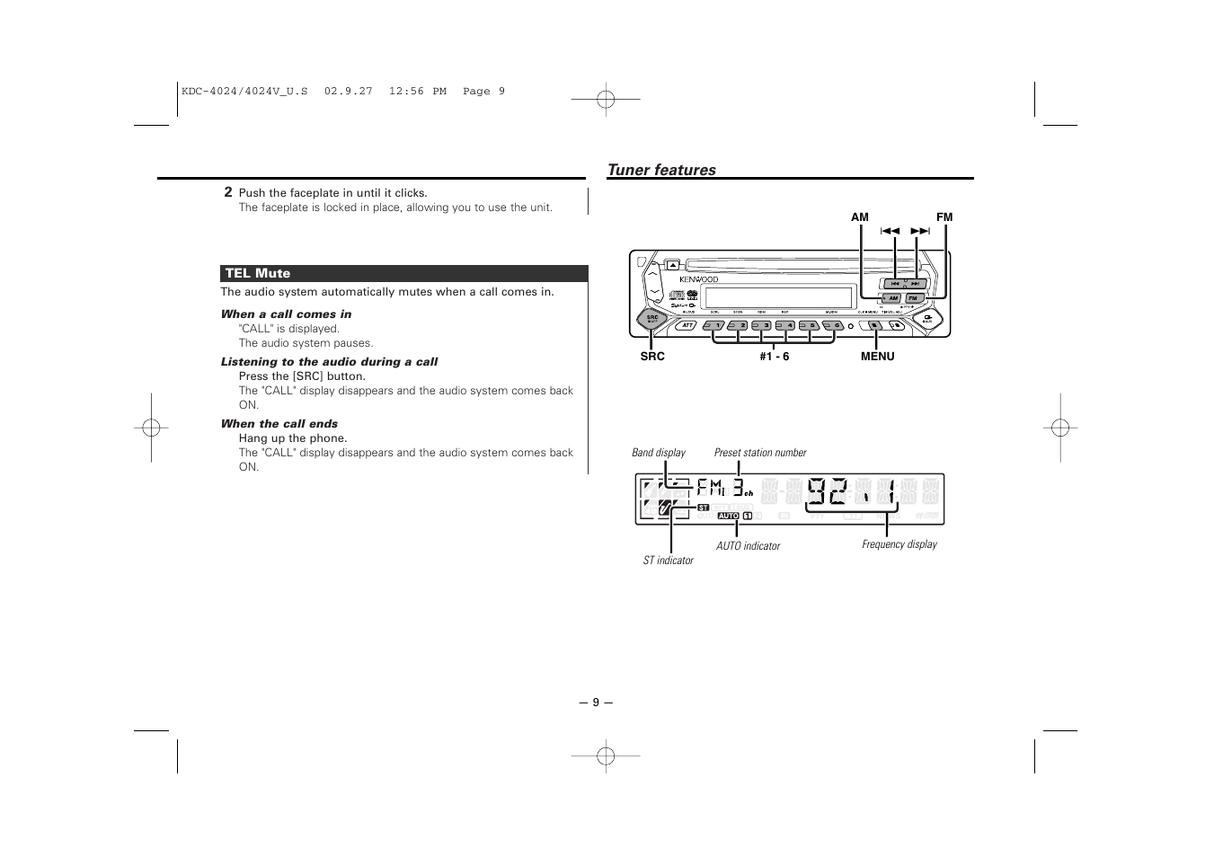 Tuner features | Kenwood KDC-4024V  EN User Manual | Page 9 / 32