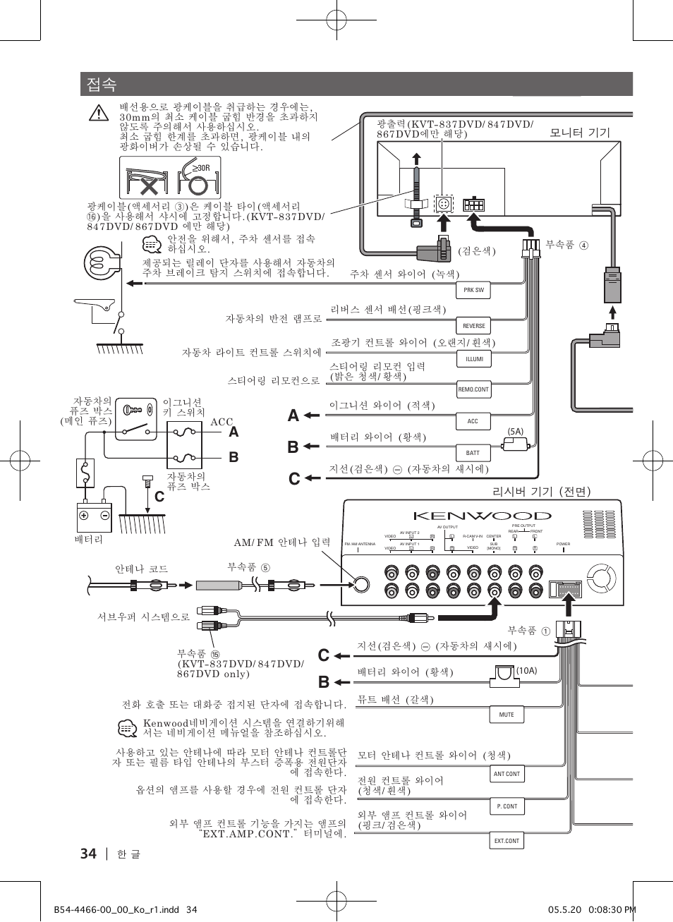 Ab c, 리시버 기기 (전면) 모니터 기기 | Kenwood KVT-867DVD User Manual | Page 34 / 44