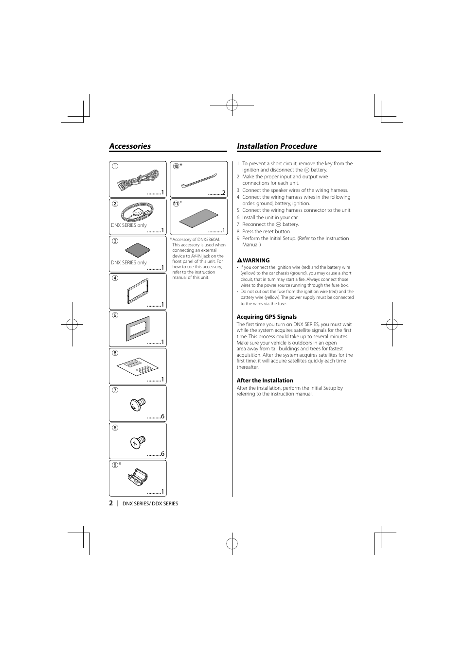 Installation procedure, Accessories | Kenwood DDX5036 User Manual | Page 2 / 11