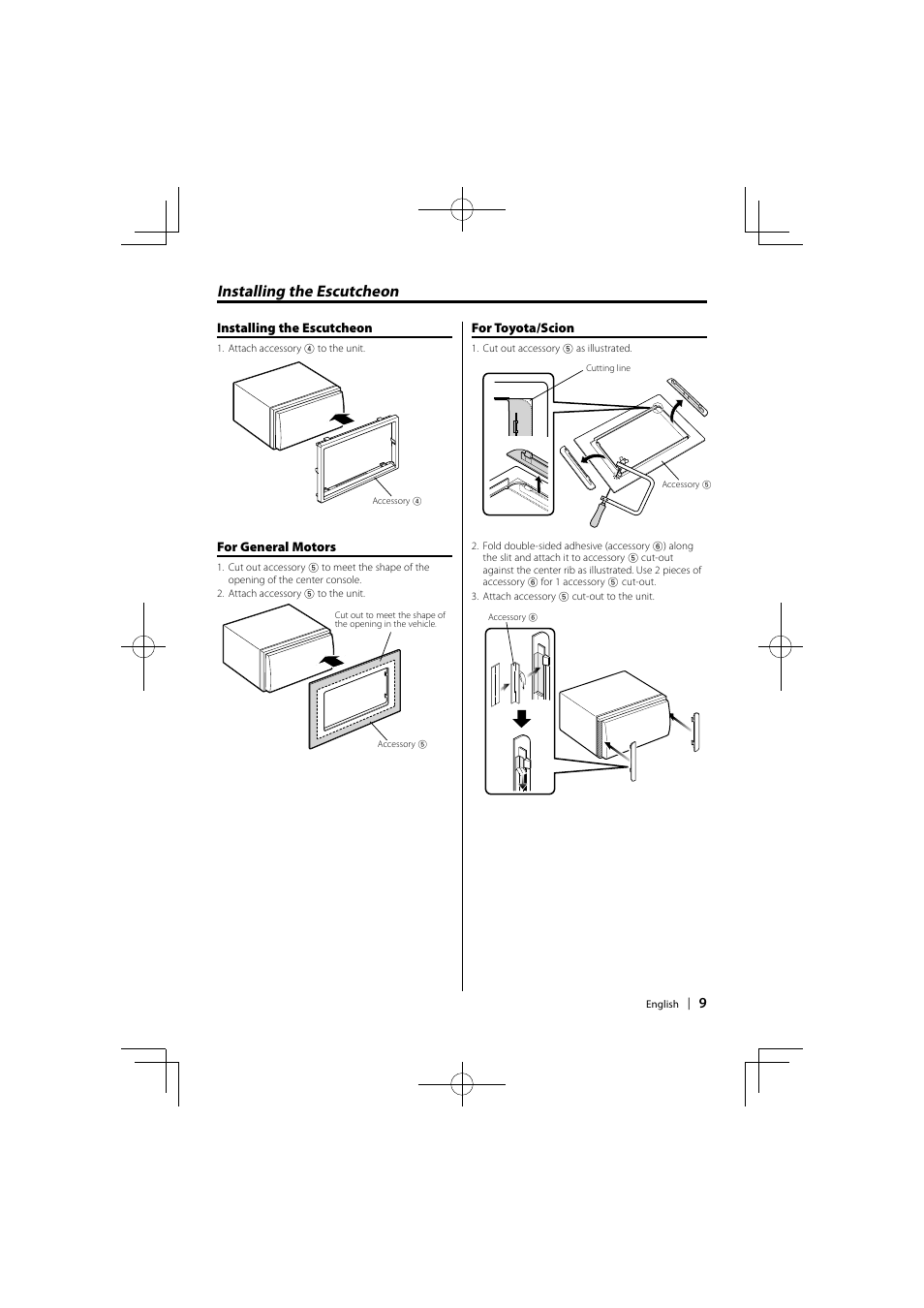 Installing the escutcheon | Kenwood DDX5036 User Manual | Page 9 / 11