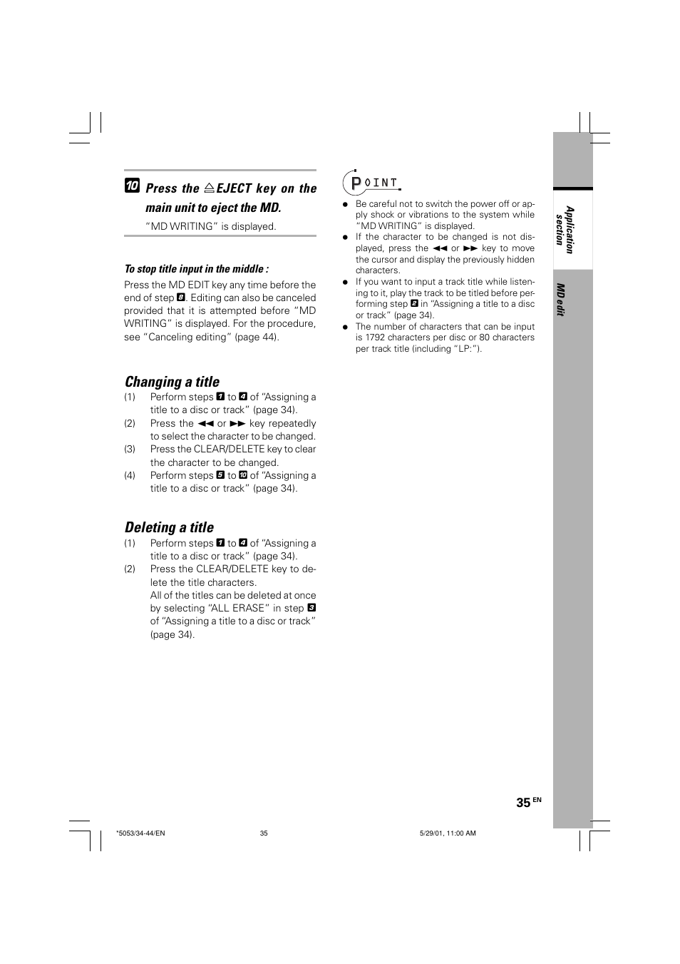 Changing a title, Deleting a title | Kenwood MDX-G1 User Manual | Page 35 / 64