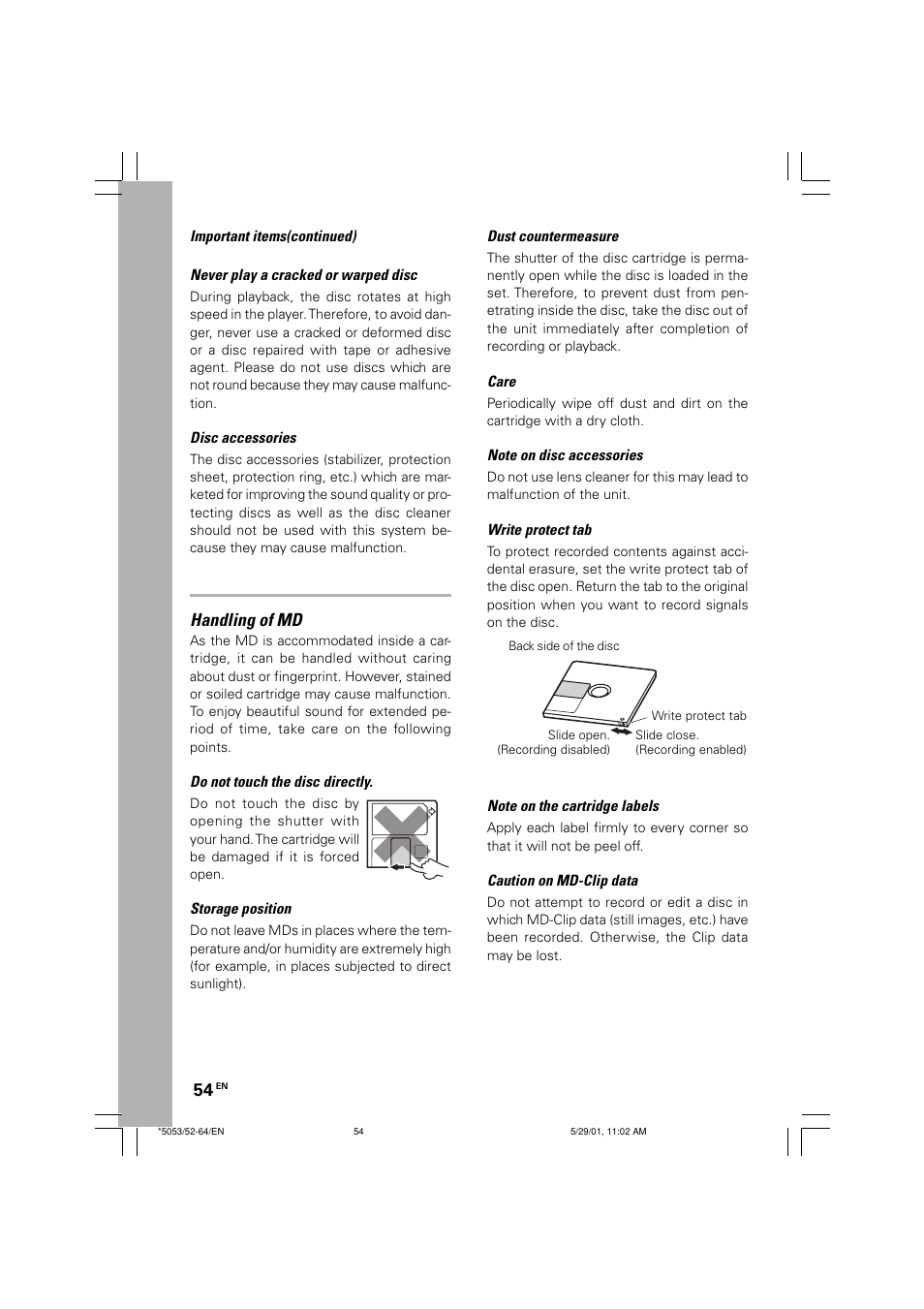 Handling of md | Kenwood MDX-G1 User Manual | Page 54 / 64