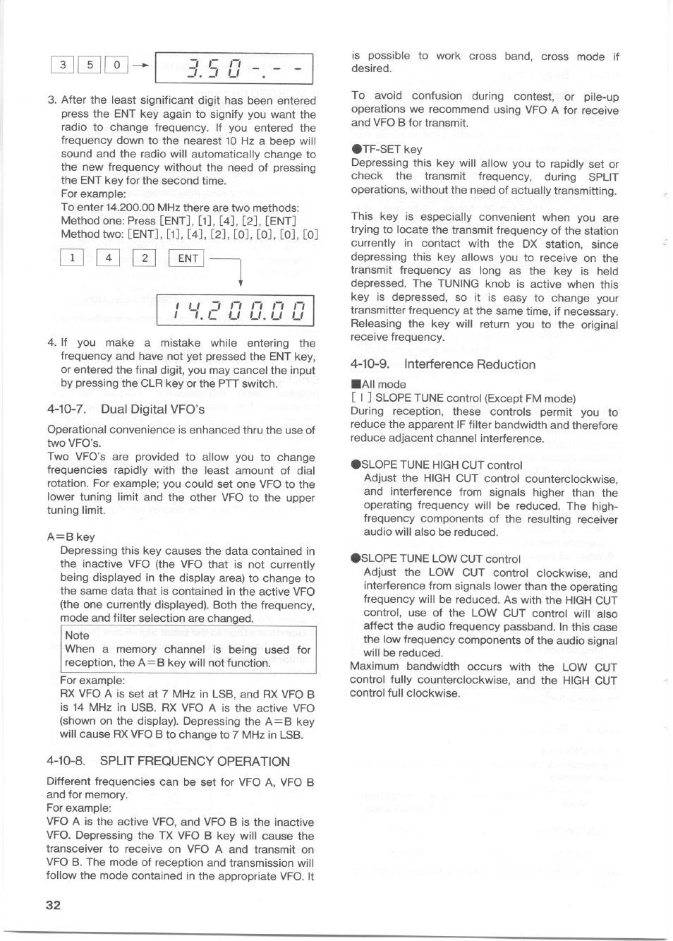 10-7. dual digital vfo’s, 10-8. split frequency operation, 10-9. interference reduction | D e d | Kenwood TS-850S User Manual | Page 38 / 85