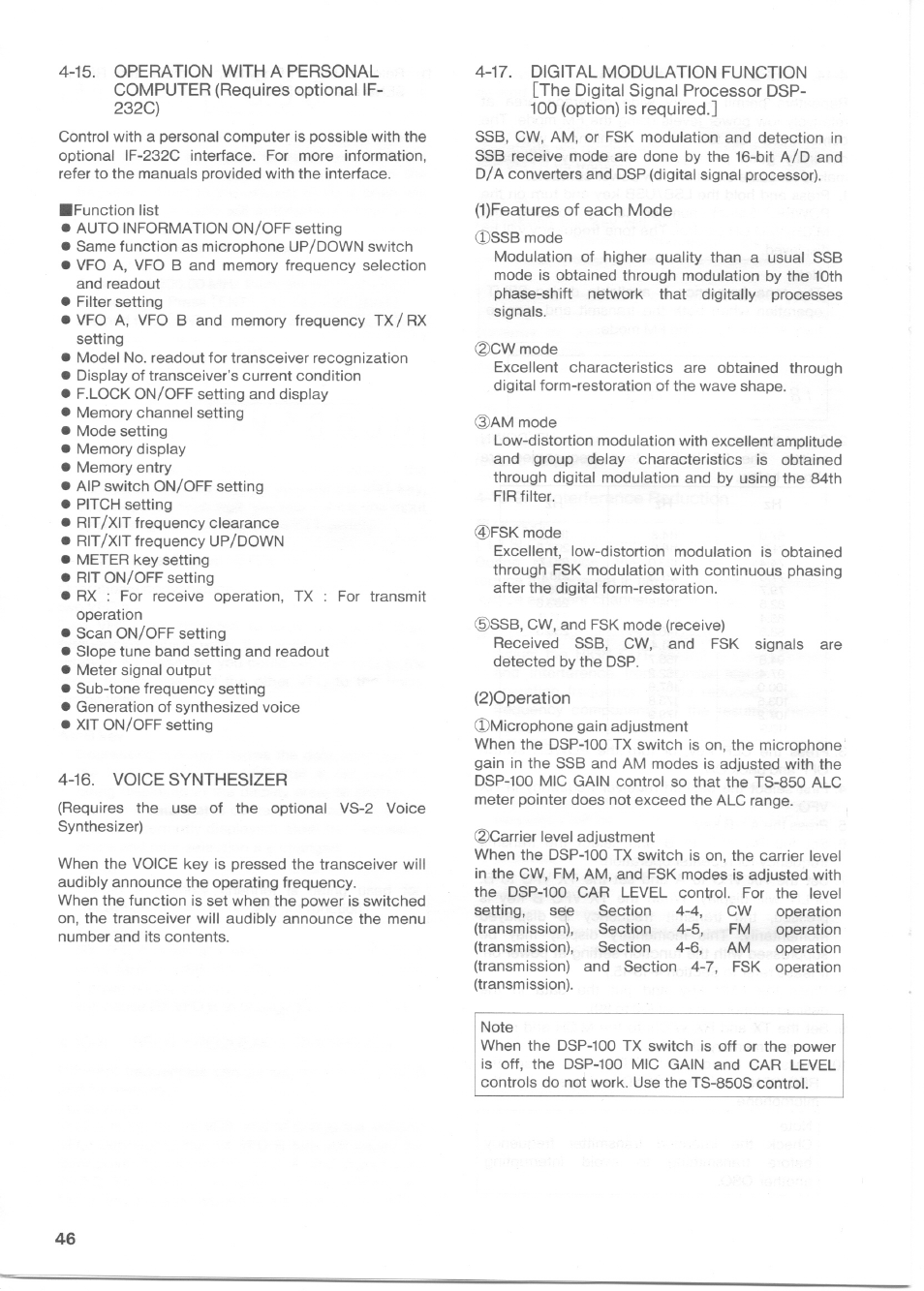 16. voice synthesizer, 1) features of each mode, 2) operation | Kenwood TS-850S User Manual | Page 52 / 85