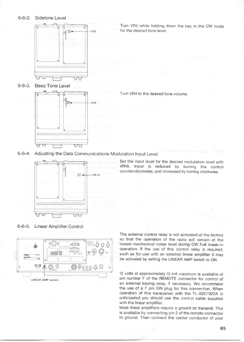 6-2. sidetone level, 6-5. linear amplifier control | Kenwood TS-850S User Manual | Page 75 / 85