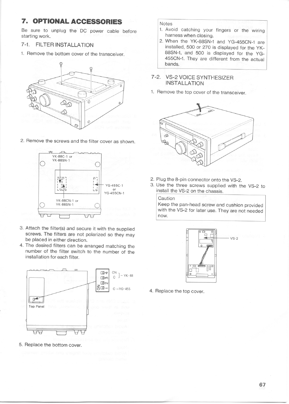 Optional accessories, 1. filter installation, 2. vs-2 voice synthesizer installation | Kenwood TS-850S User Manual | Page 77 / 85