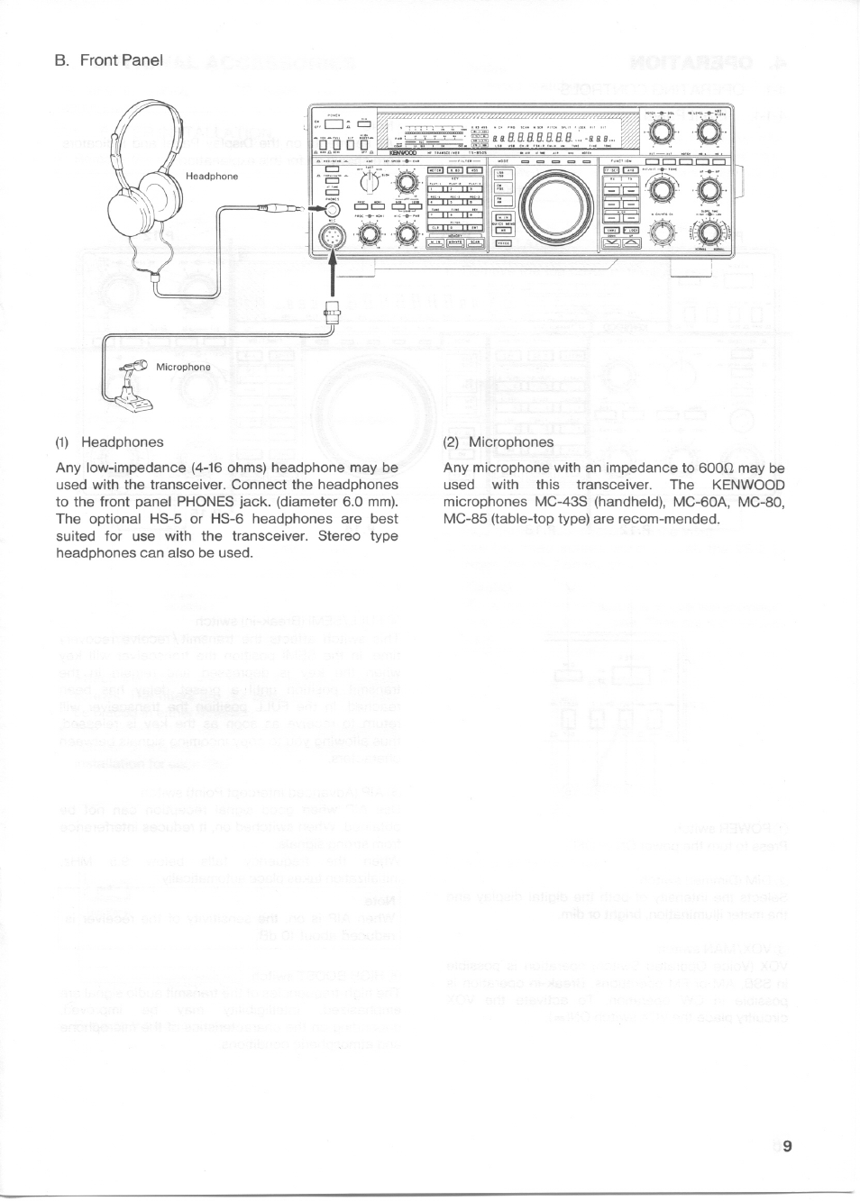 B. front panel | Kenwood TS-850S User Manual | Page 9 / 85