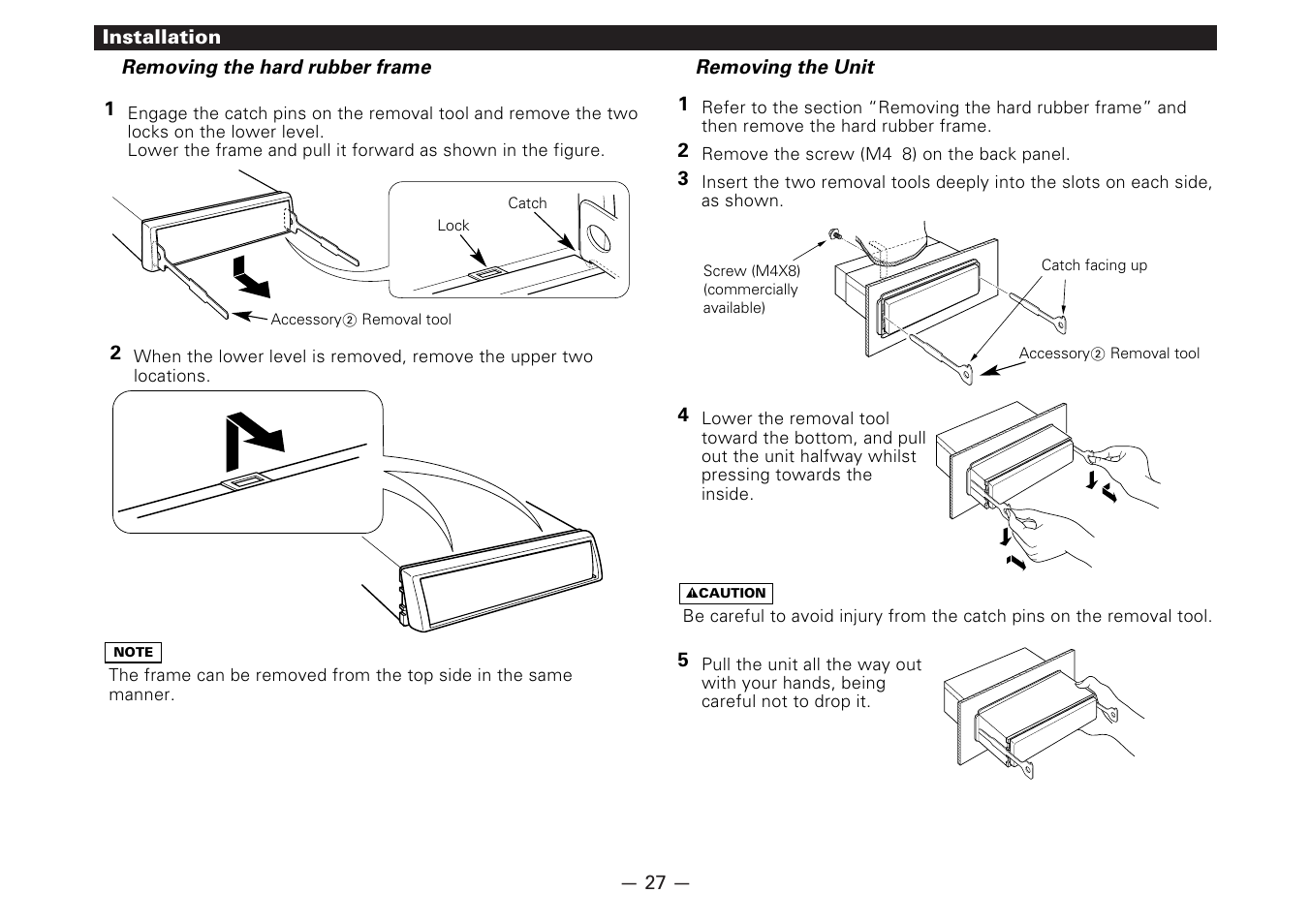 Removing the hard rubber frame, Removing the unit | Kenwood KRC-178RG User Manual | Page 27 / 32