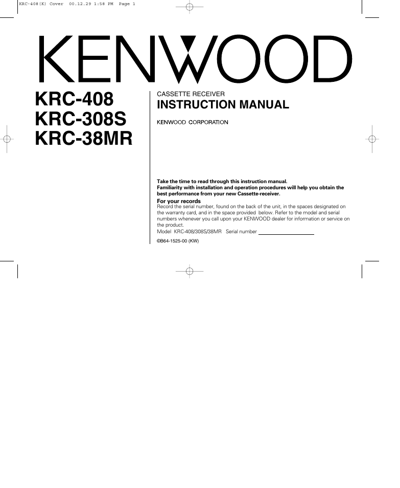 Kenwood KRC-38MR User Manual | 26 pages