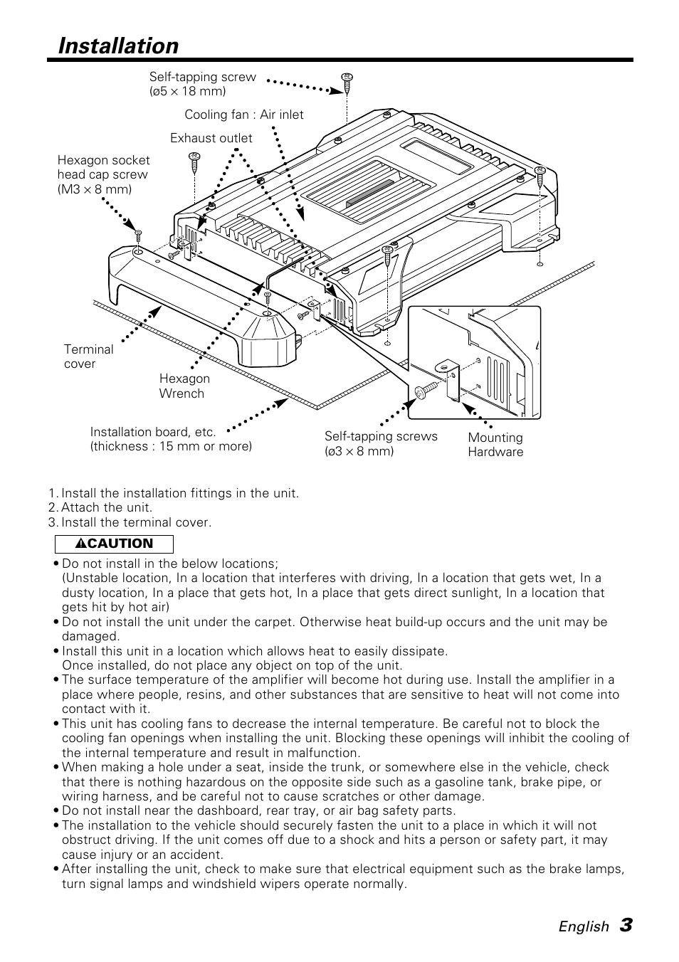 Installation | Kenwood KAC-X650D User Manual | Page 3 / 44
