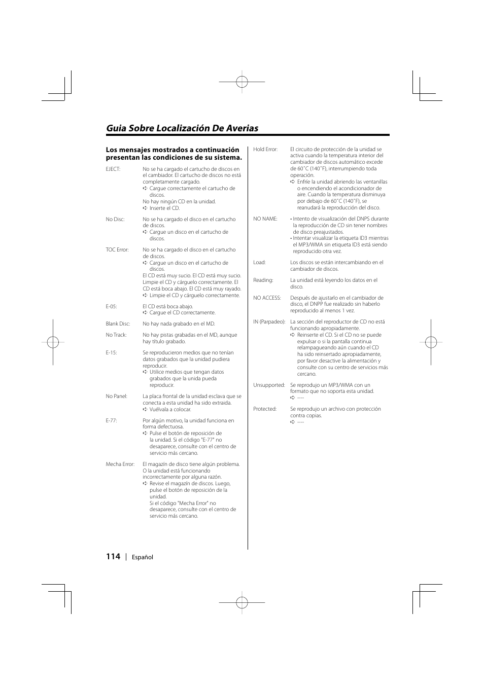 Guia sobre localización de averias | Kenwood KDC-MPV5025 User Manual | Page 114 / 116