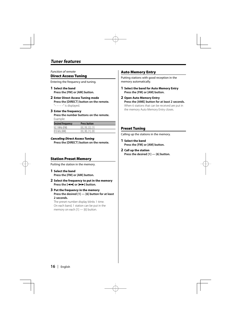 Tuner features | Kenwood KDC-MPV5025 User Manual | Page 16 / 116