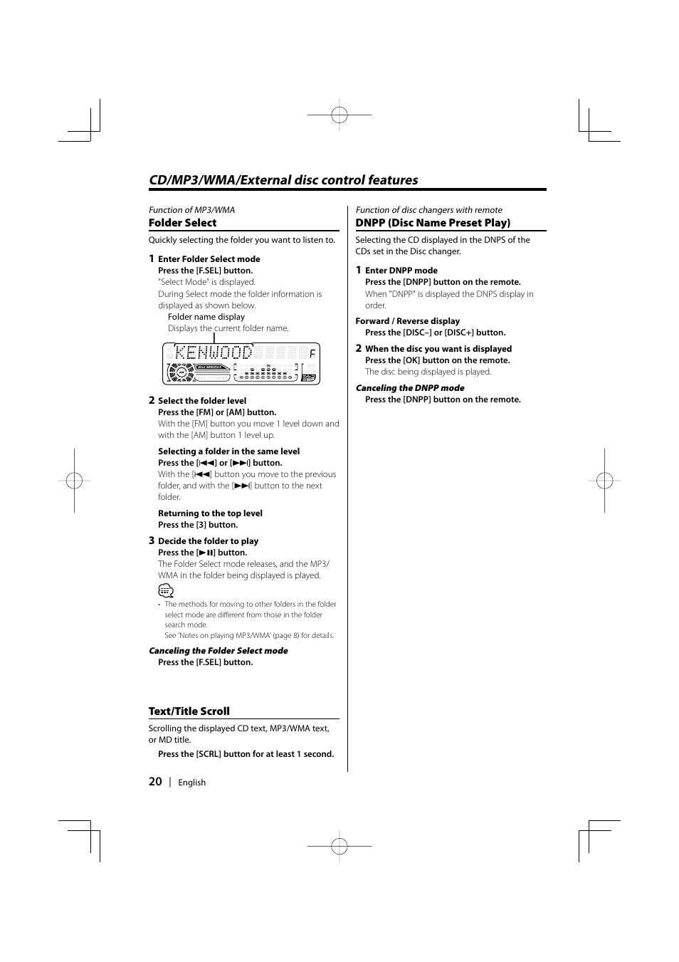 Cd/mp3/wma/external disc control features | Kenwood KDC-MPV5025 User Manual | Page 20 / 116