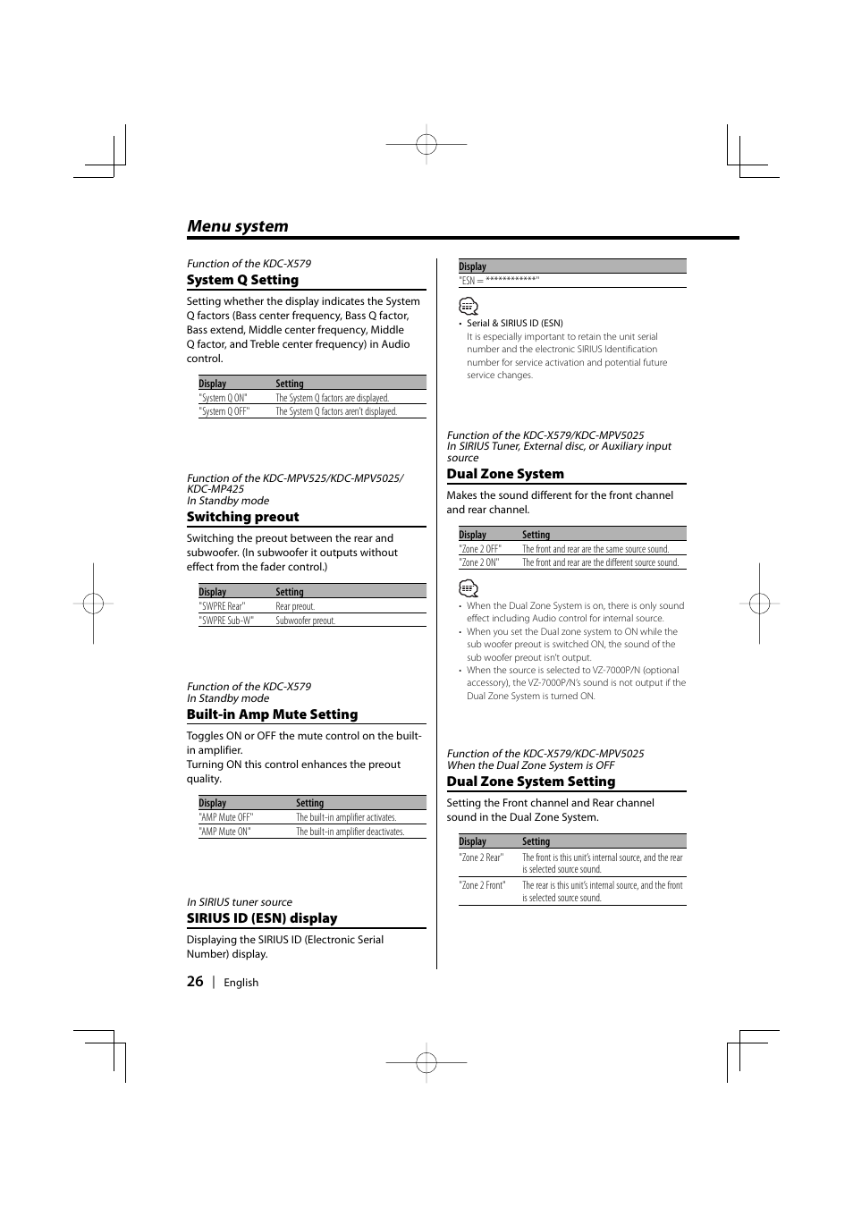 Menu system | Kenwood KDC-MPV5025 User Manual | Page 26 / 116