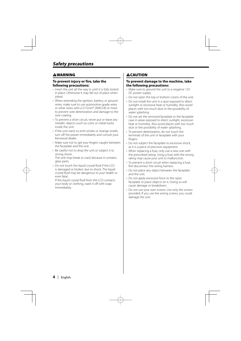 Safety precautions | Kenwood KDC-MPV5025 User Manual | Page 4 / 116