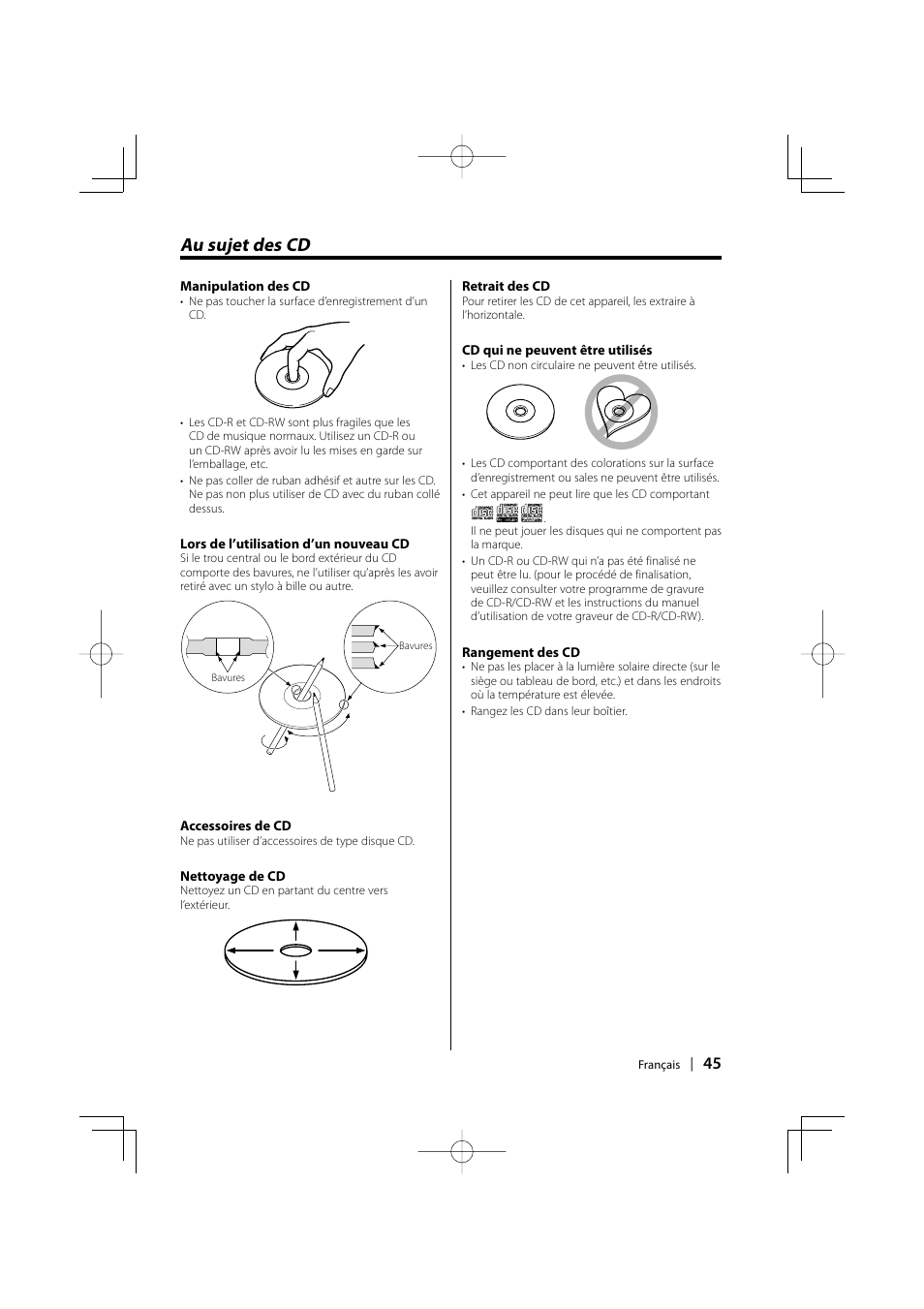 Au sujet des cd | Kenwood KDC-MPV5025 User Manual | Page 45 / 116