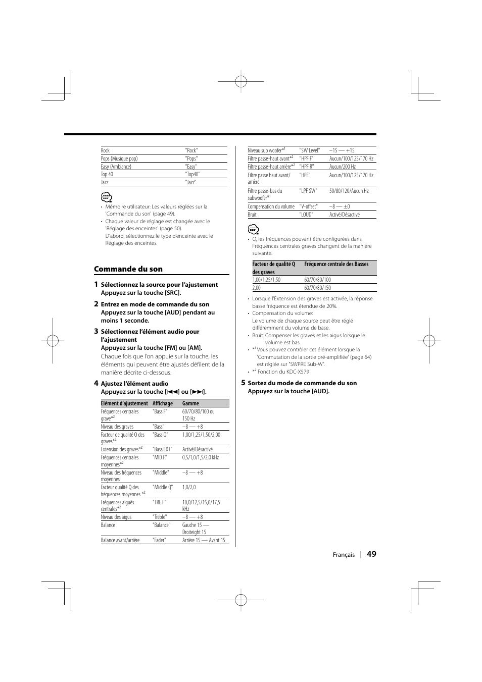 Commande du son 1 | Kenwood KDC-MPV5025 User Manual | Page 49 / 116