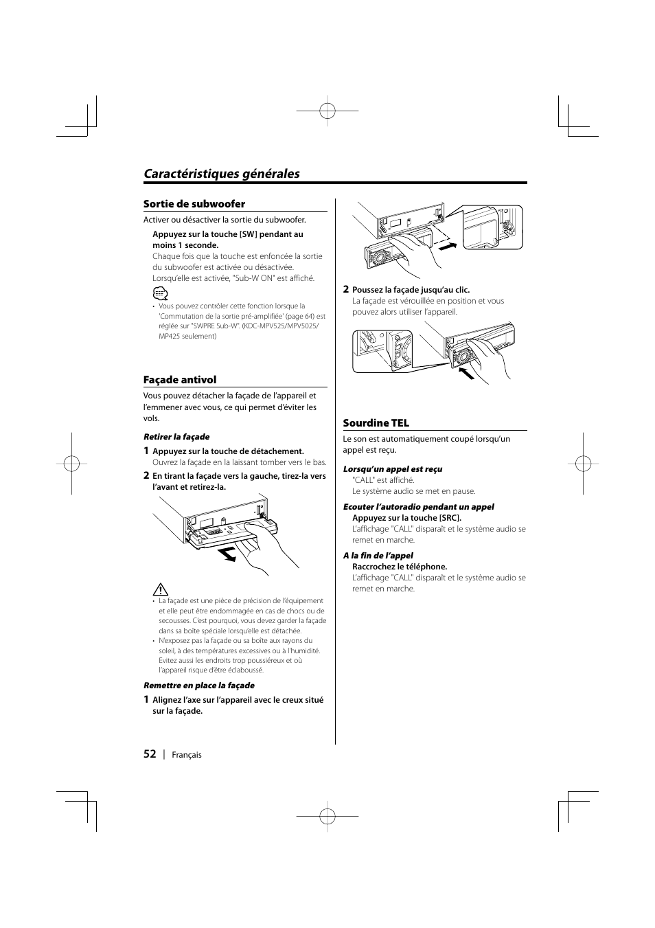 Caractéristiques générales | Kenwood KDC-MPV5025 User Manual | Page 52 / 116
