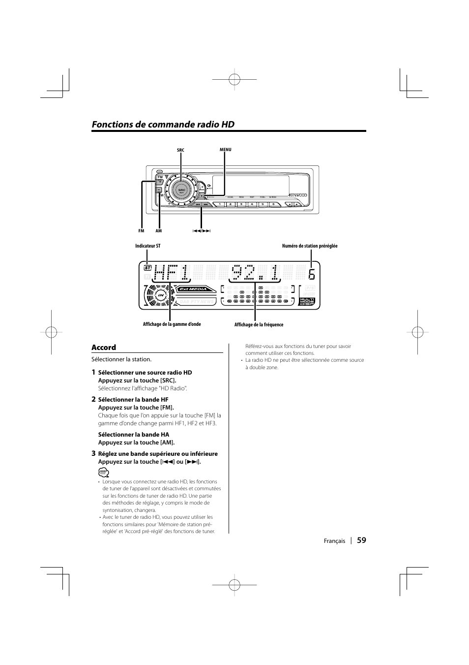 Fonctions de commande radio hd, Accord | Kenwood KDC-MPV5025 User Manual | Page 59 / 116