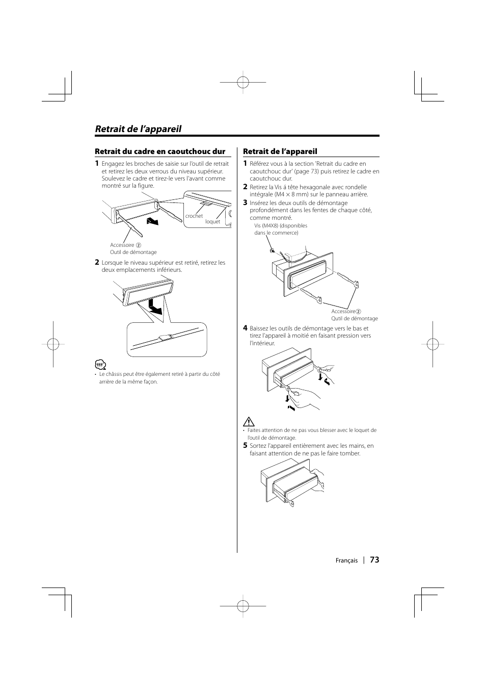 Retrait de l’appareil | Kenwood KDC-MPV5025 User Manual | Page 73 / 116