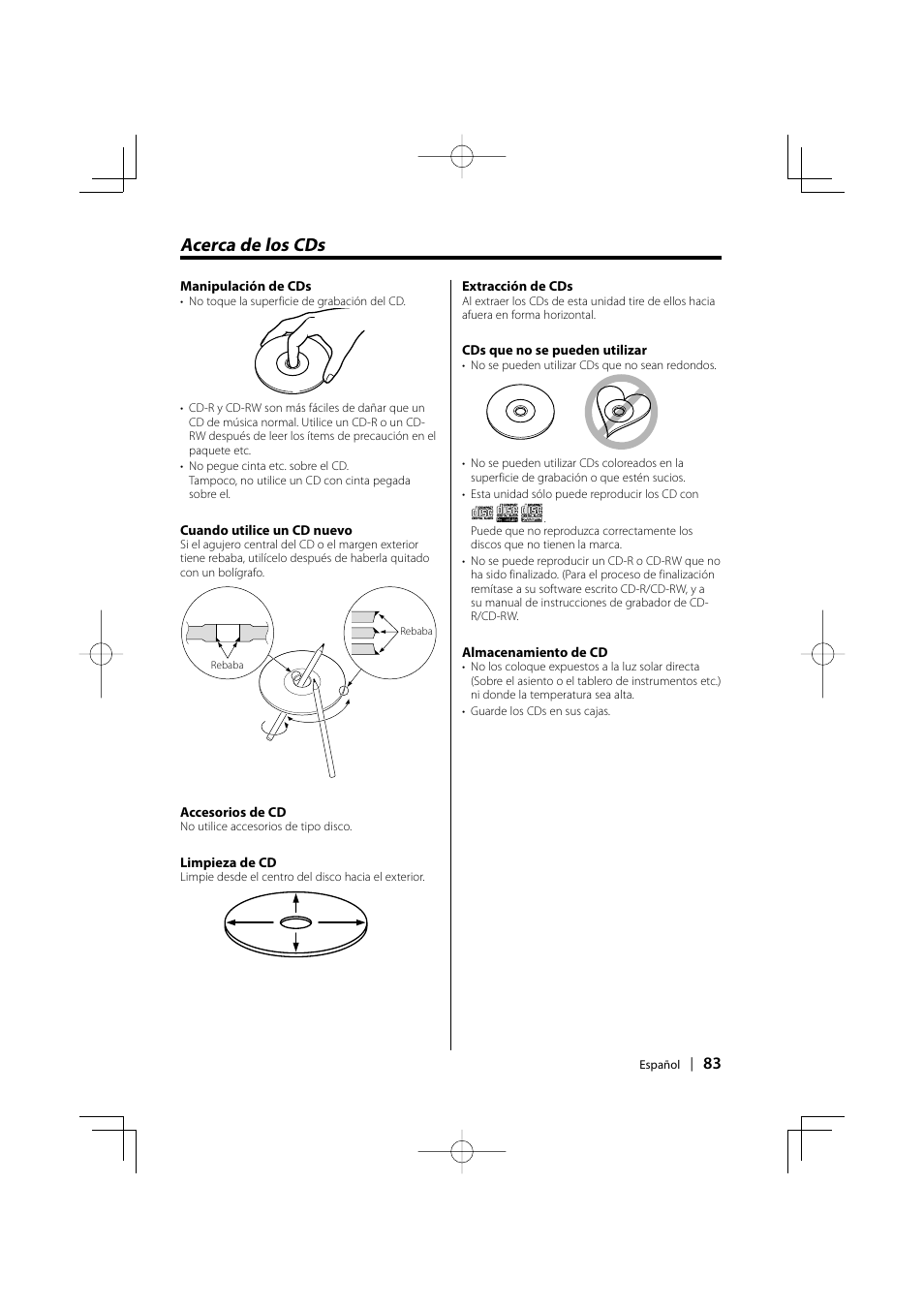 Acerca de los cds | Kenwood KDC-MPV5025 User Manual | Page 83 / 116