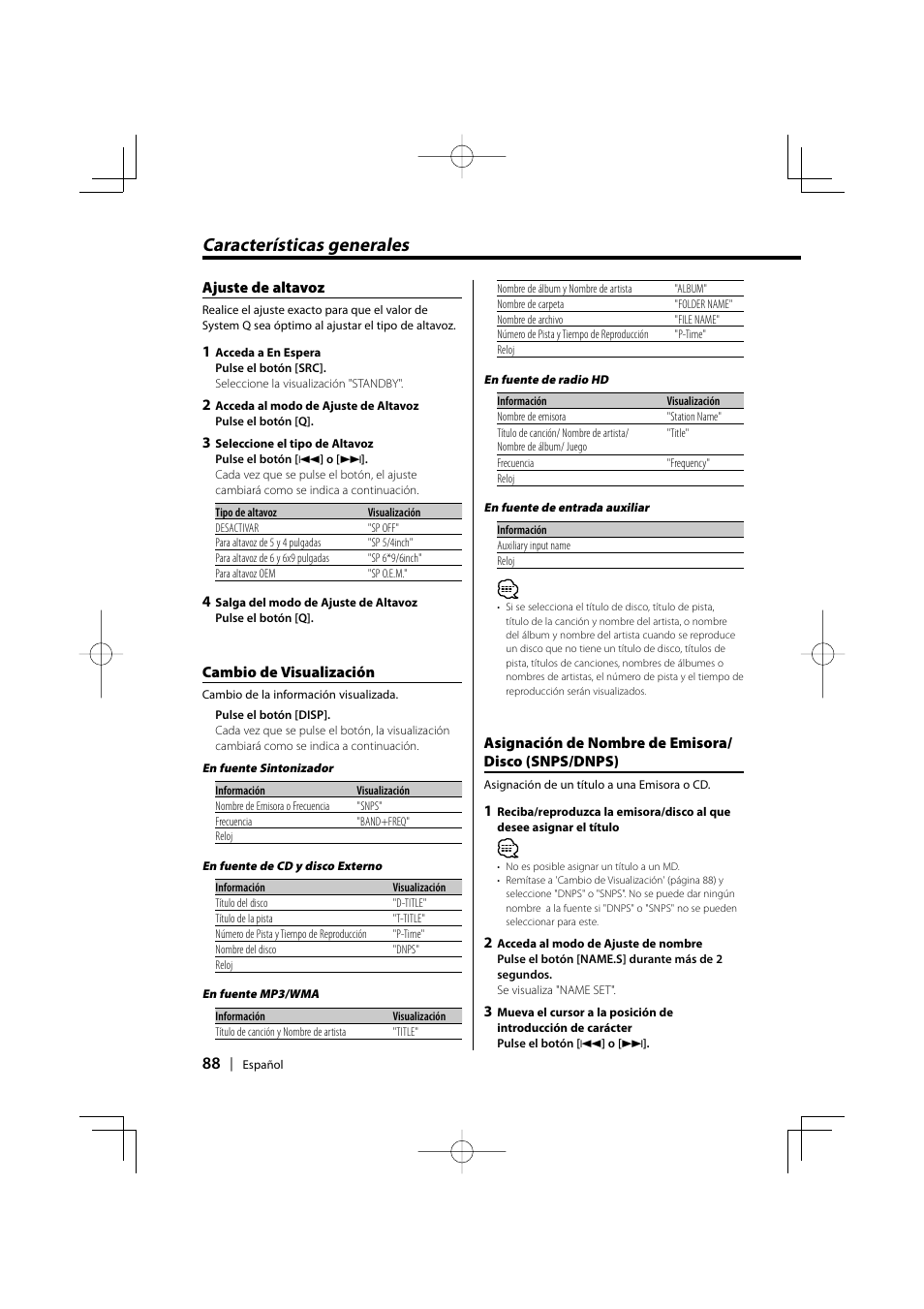 Características generales | Kenwood KDC-MPV5025 User Manual | Page 88 / 116