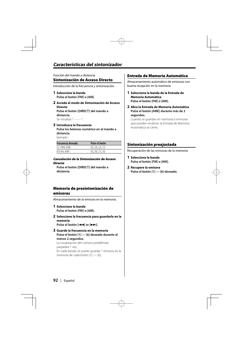 Características del sintonizador | Kenwood KDC-MPV5025 User Manual | Page 92 / 116