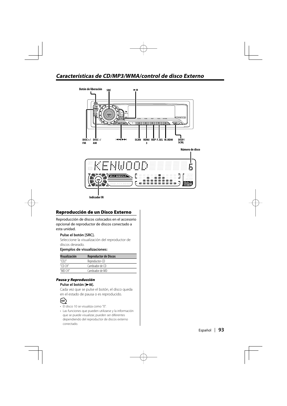 Reproducción de un disco externo | Kenwood KDC-MPV5025 User Manual | Page 93 / 116