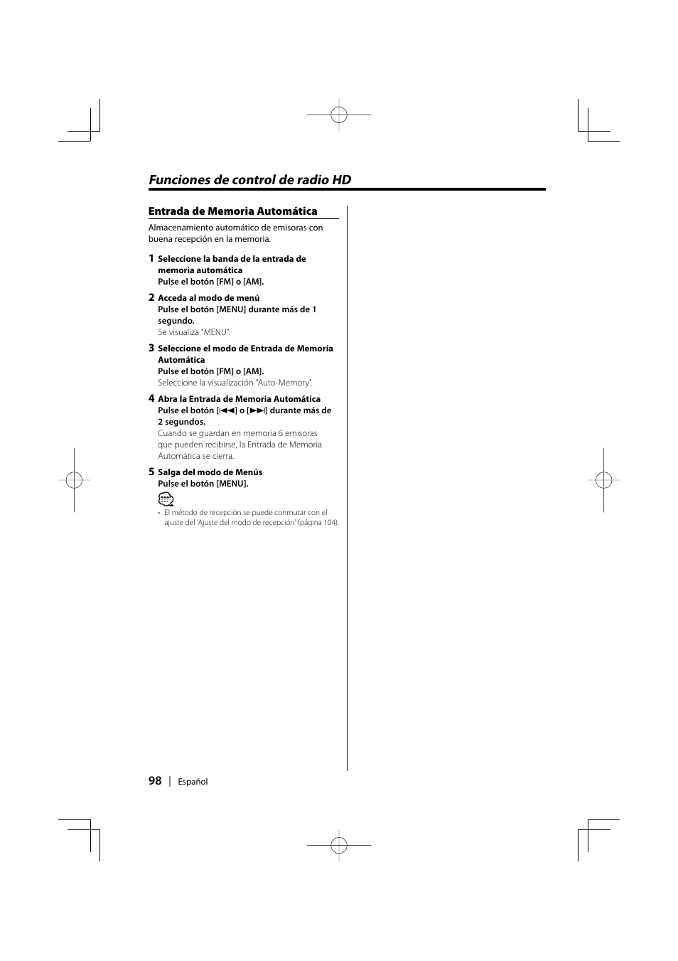 Funciones de control de radio hd | Kenwood KDC-MPV5025 User Manual | Page 98 / 116