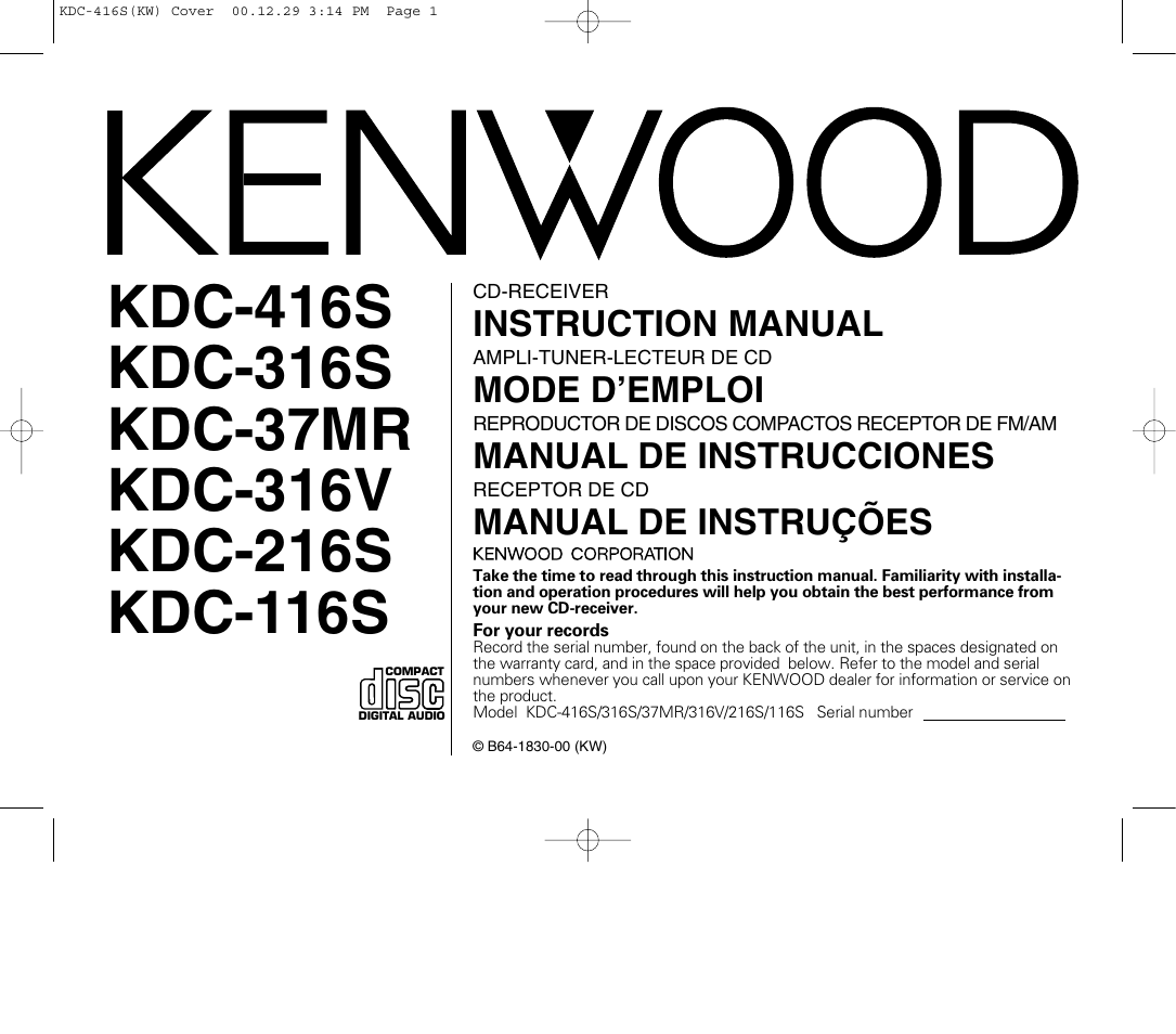 Kenwood KDC-416S User Manual | 33 pages