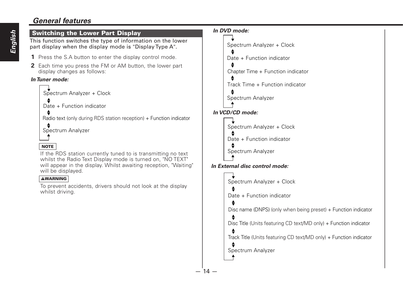 General features, English | Kenwood Z920DVD User Manual | Page 14 / 76