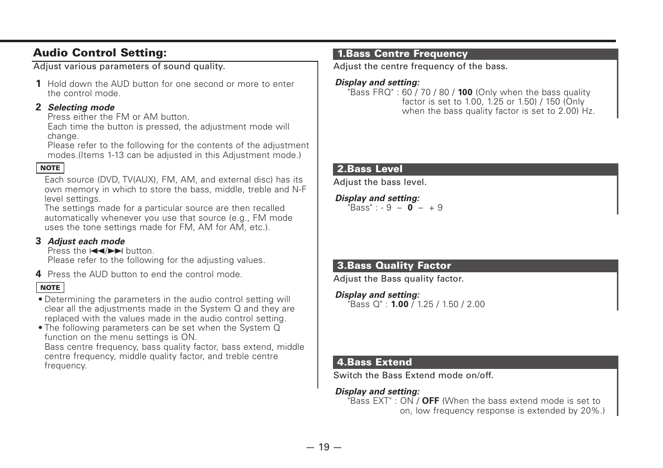 Audio control setting | Kenwood Z920DVD User Manual | Page 19 / 76