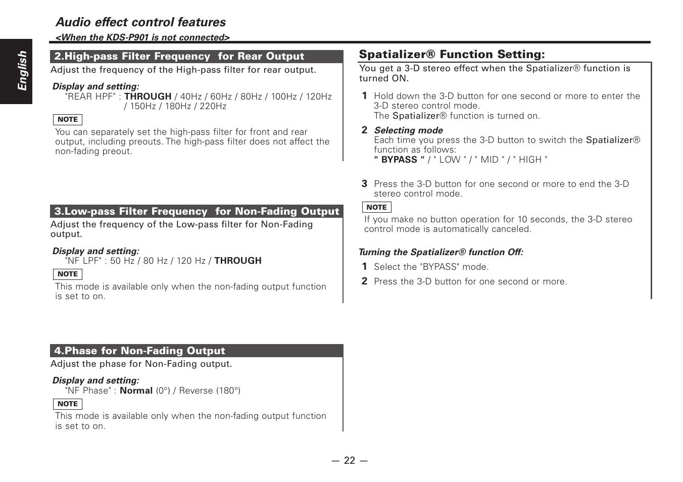 Audio effect control features | Kenwood Z920DVD User Manual | Page 22 / 76