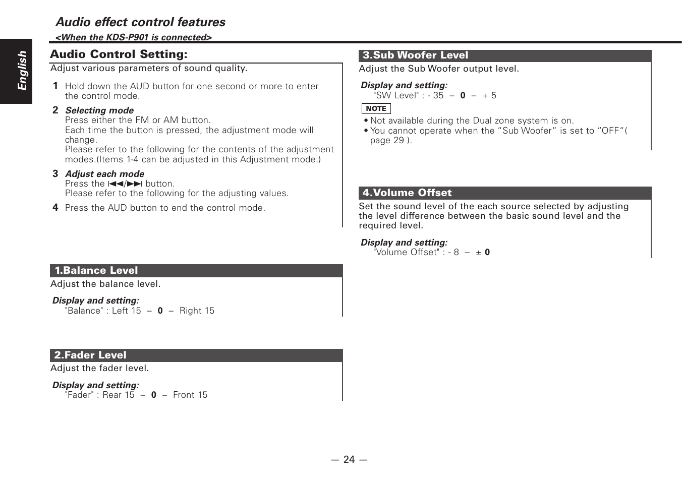 Audio effect control features | Kenwood Z920DVD User Manual | Page 24 / 76