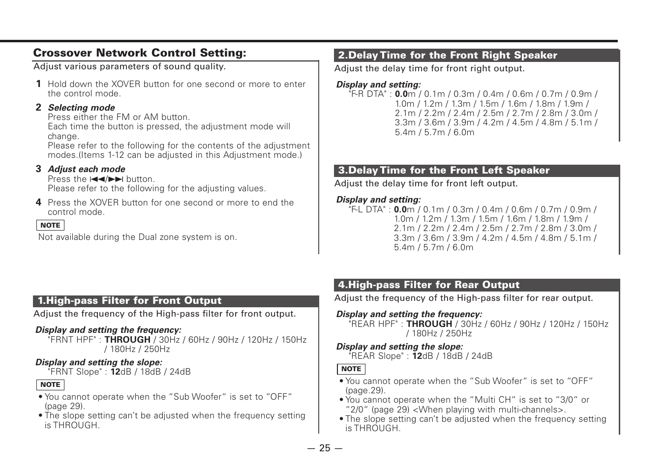 Crossover network control setting | Kenwood Z920DVD User Manual | Page 25 / 76