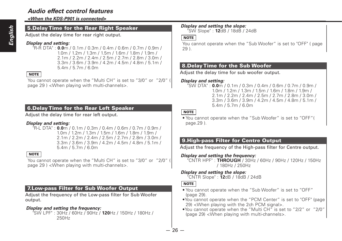 Audio effect control features, English | Kenwood Z920DVD User Manual | Page 26 / 76