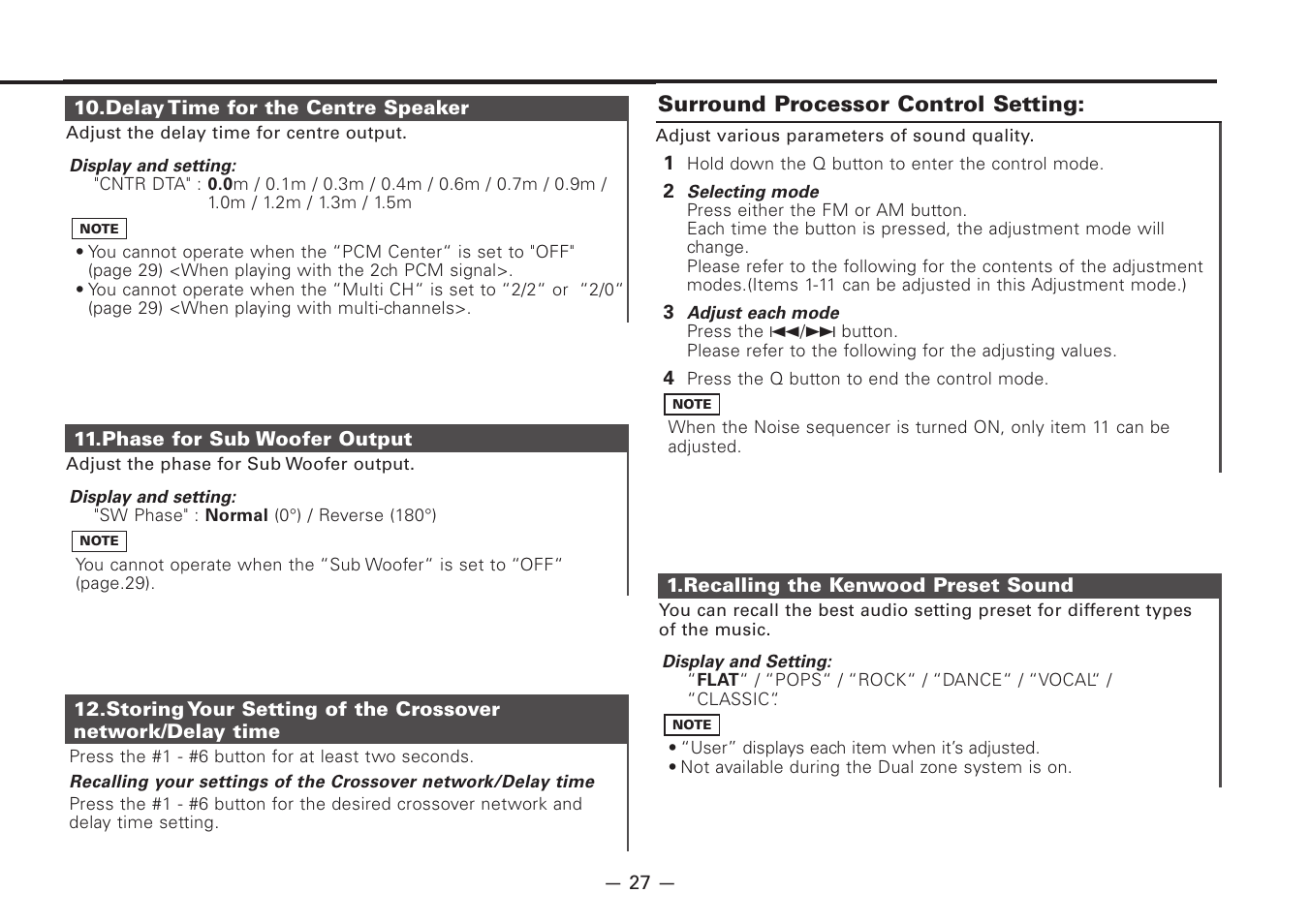 Surround processor control setting | Kenwood Z920DVD User Manual | Page 27 / 76