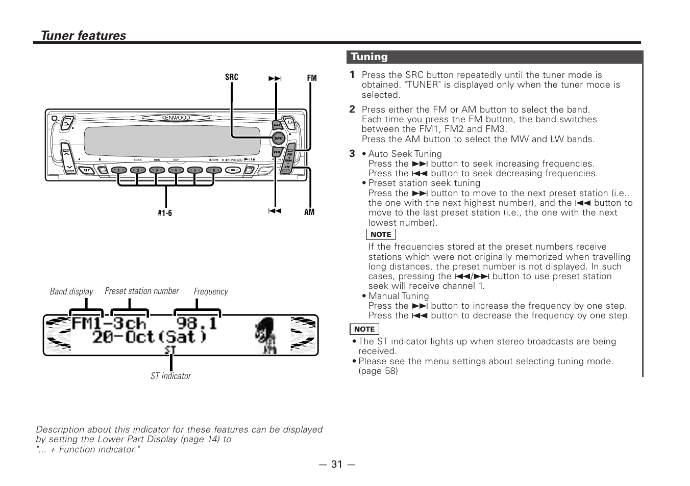 Tuner features, 32 1 tuning | Kenwood Z920DVD User Manual | Page 31 / 76