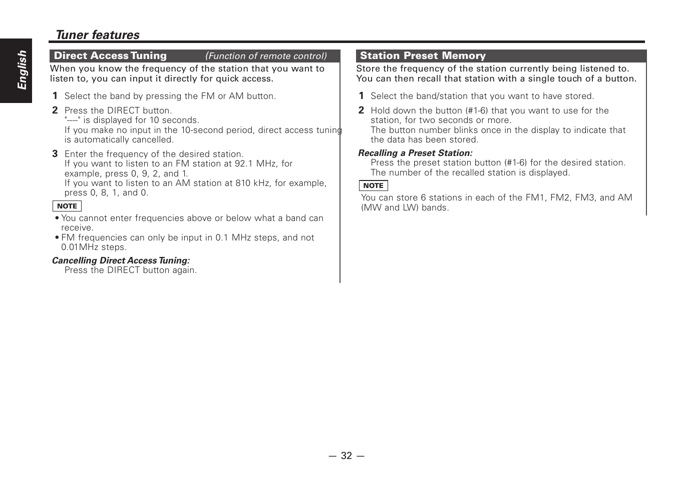 Tuner features | Kenwood Z920DVD User Manual | Page 32 / 76