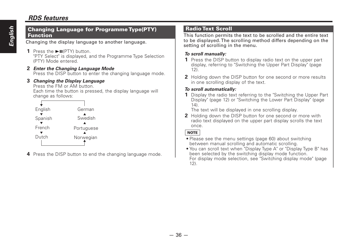 Rds features | Kenwood Z920DVD User Manual | Page 36 / 76