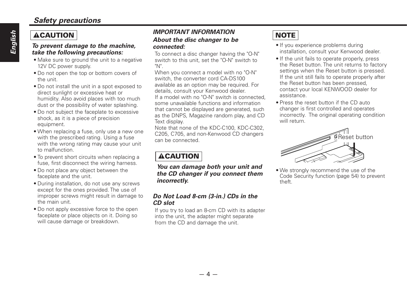 Safety precautions | Kenwood Z920DVD User Manual | Page 4 / 76