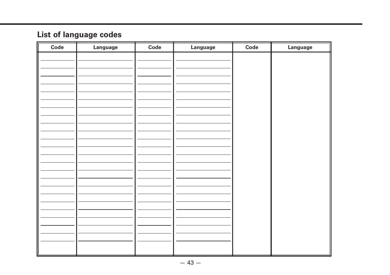 List of language codes | Kenwood Z920DVD User Manual | Page 43 / 76