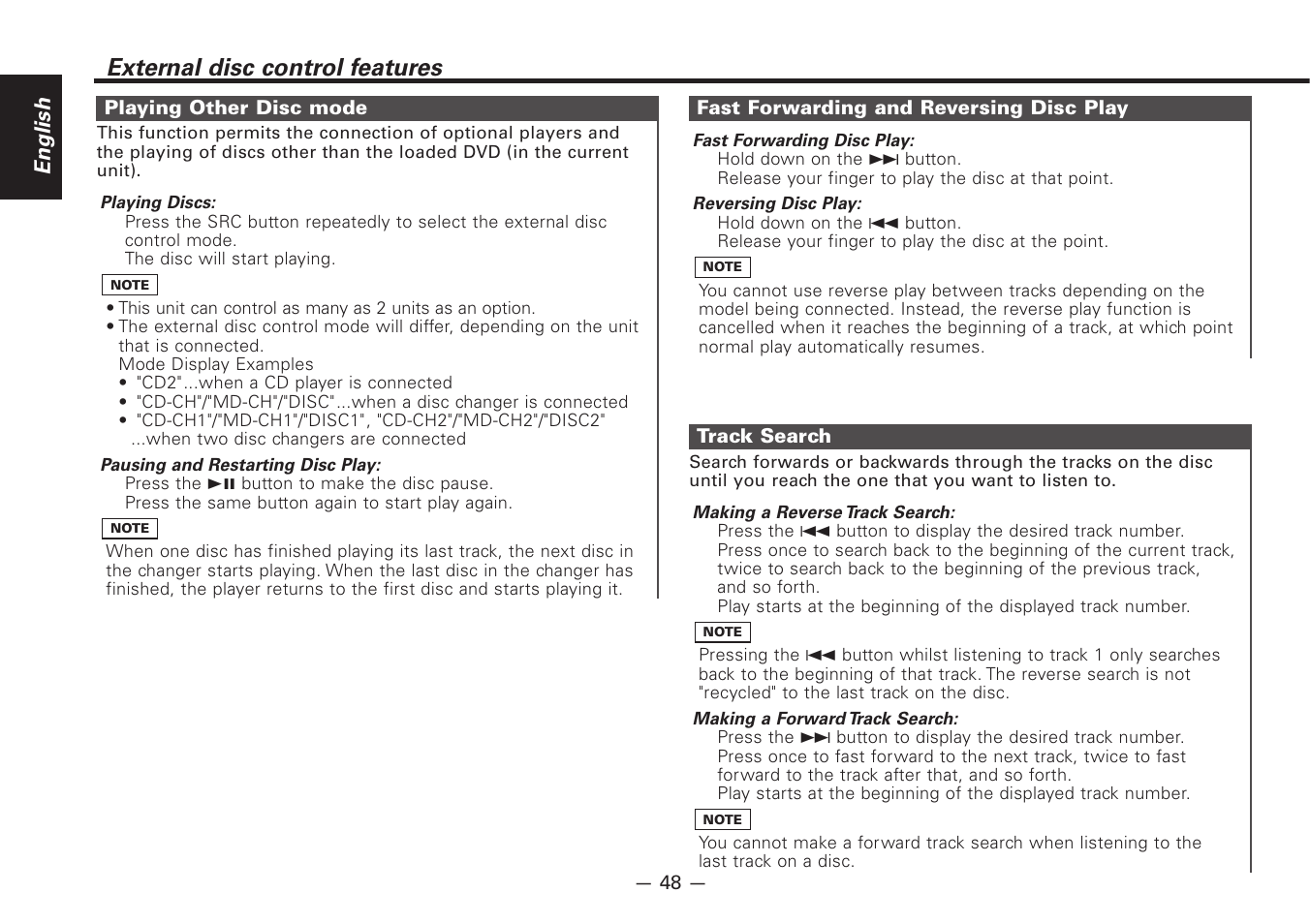 External disc control features, English | Kenwood Z920DVD User Manual | Page 48 / 76