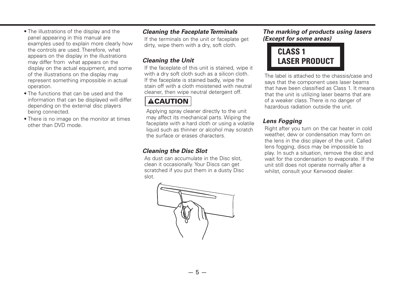 Class 1 laser product | Kenwood Z920DVD User Manual | Page 5 / 76