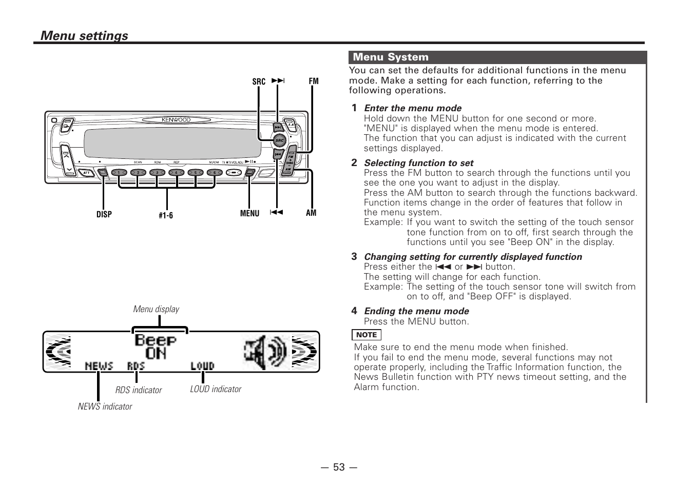 Menu settings, 43 2 1 menu system | Kenwood Z920DVD User Manual | Page 53 / 76