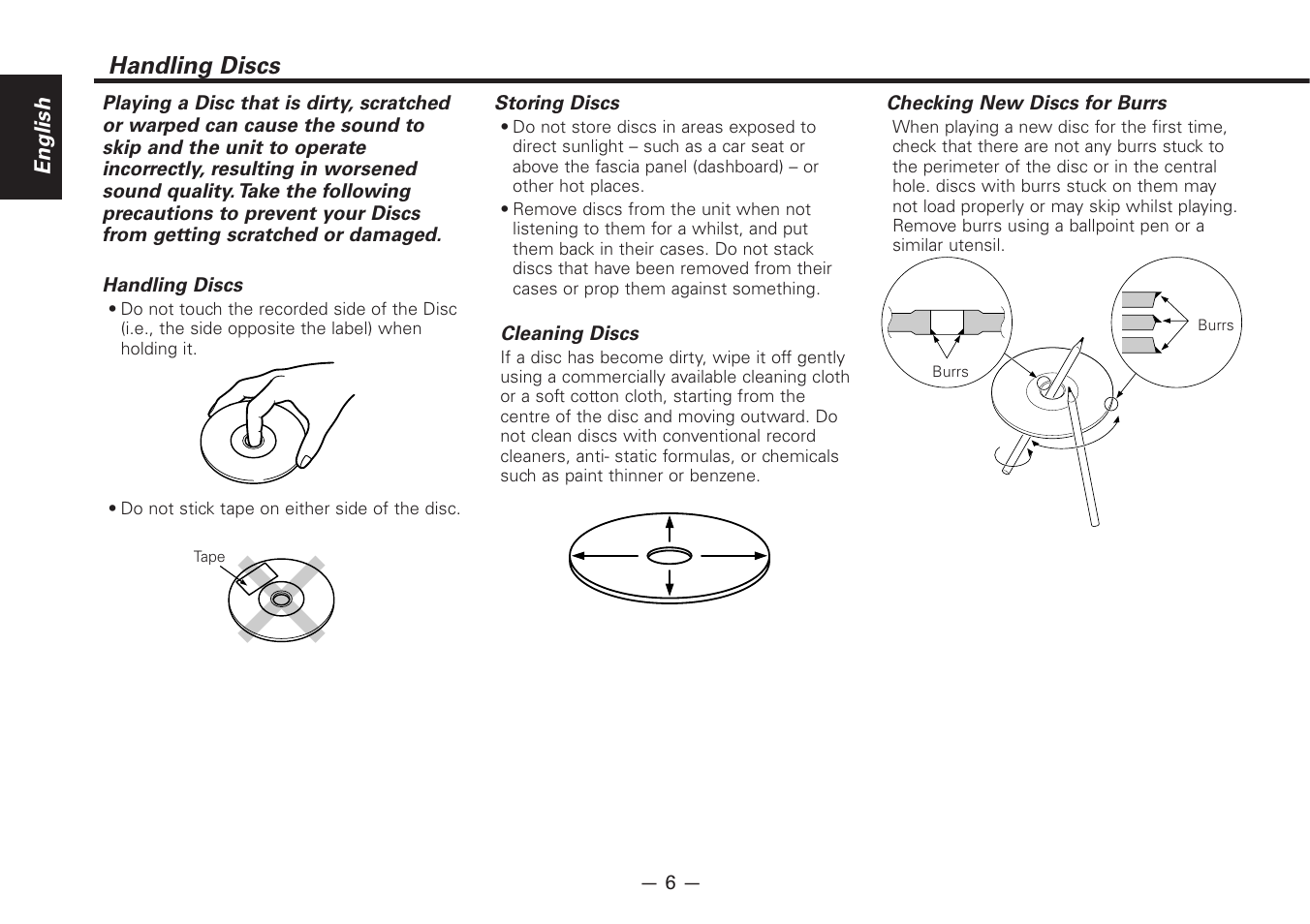 Handling discs | Kenwood Z920DVD User Manual | Page 6 / 76