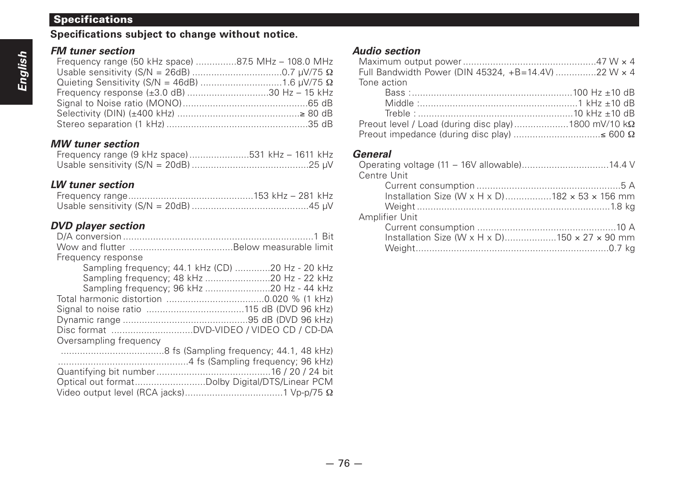 English | Kenwood Z920DVD User Manual | Page 76 / 76