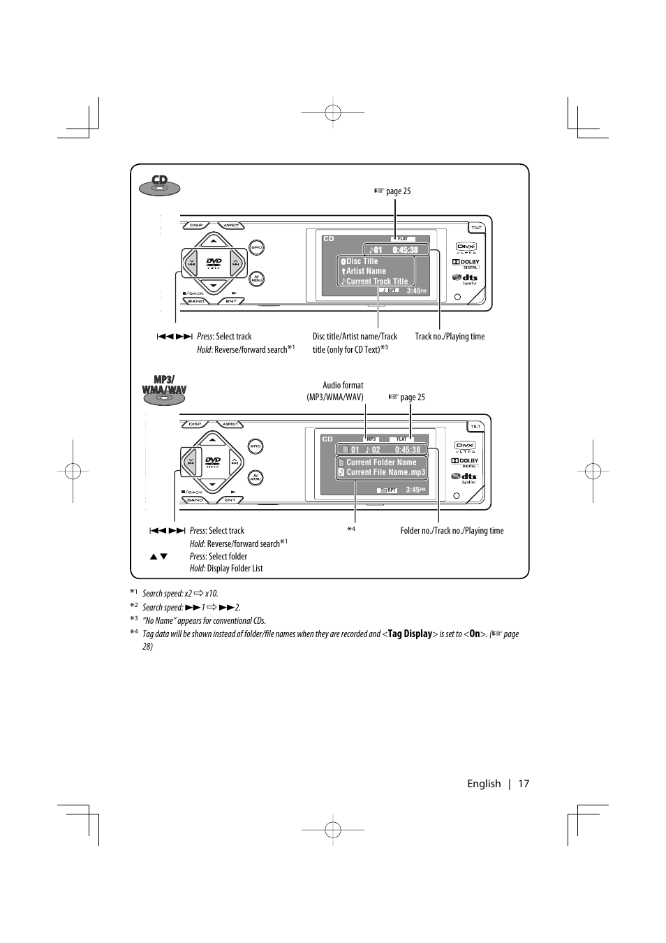 English | 17, Tag display | Kenwood KDV-MP7032 User Manual | Page 17 / 43