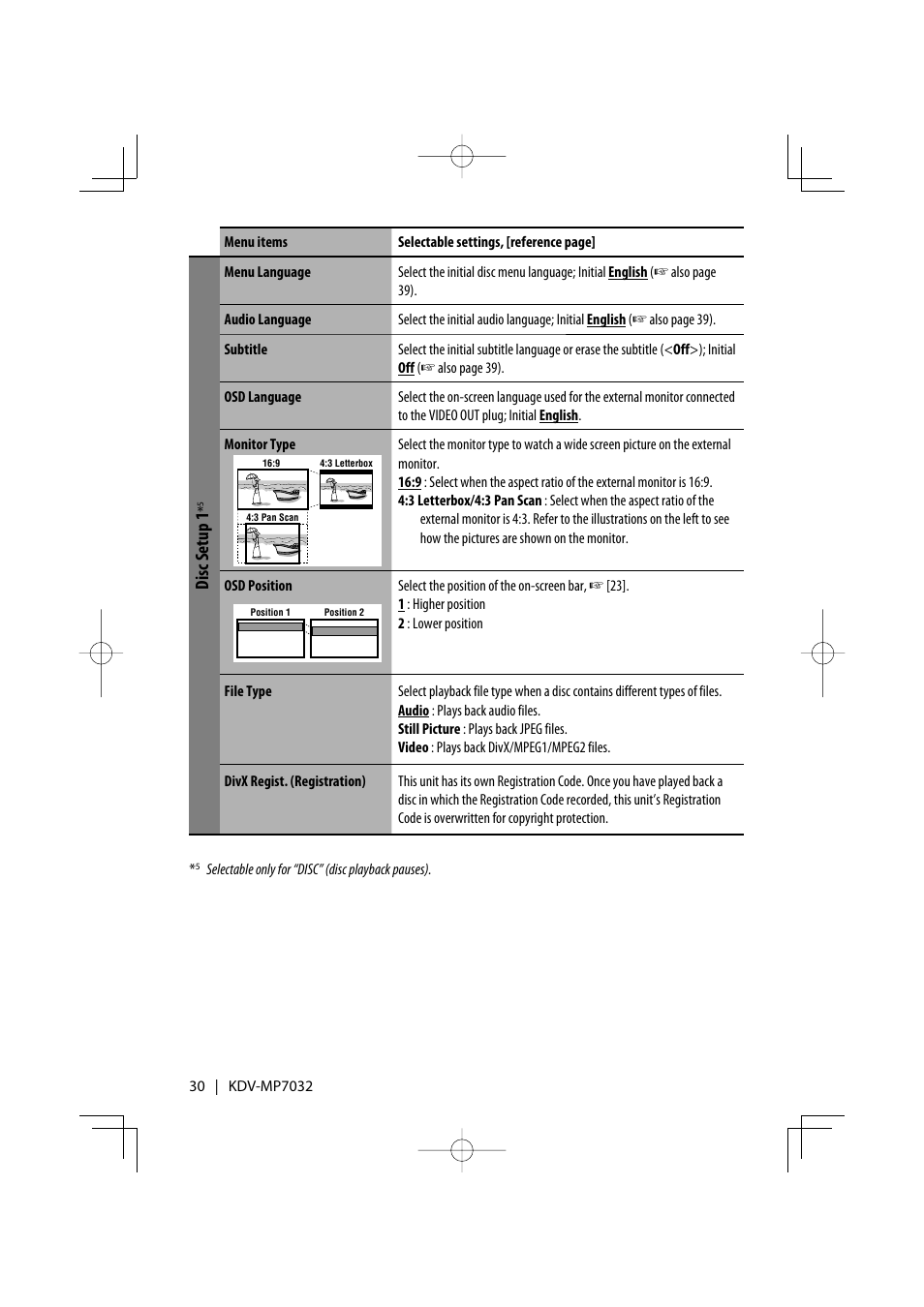 Disc setup 1 | Kenwood KDV-MP7032 User Manual | Page 30 / 43