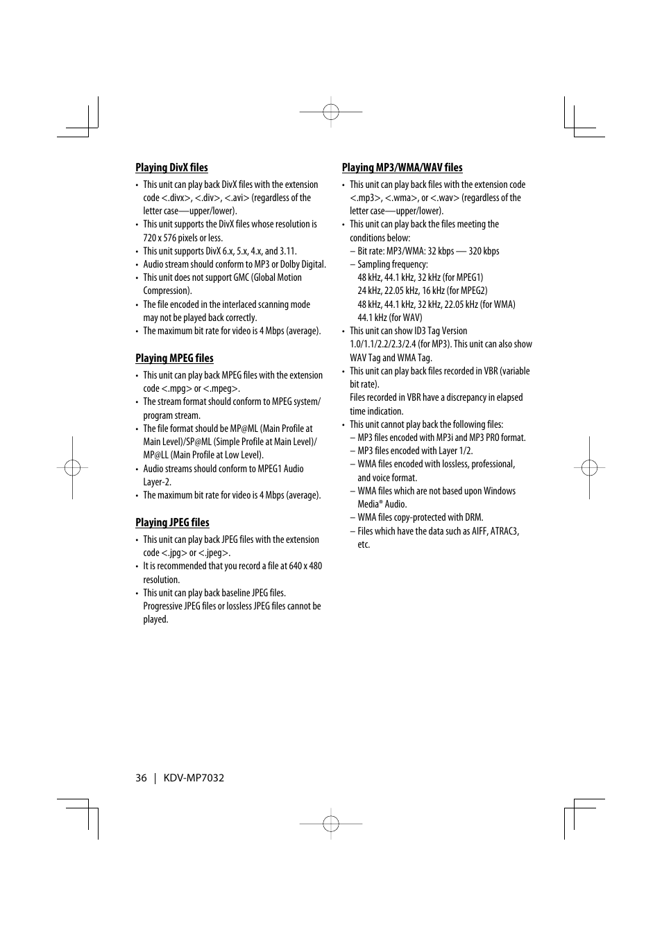 Kenwood KDV-MP7032 User Manual | Page 36 / 43